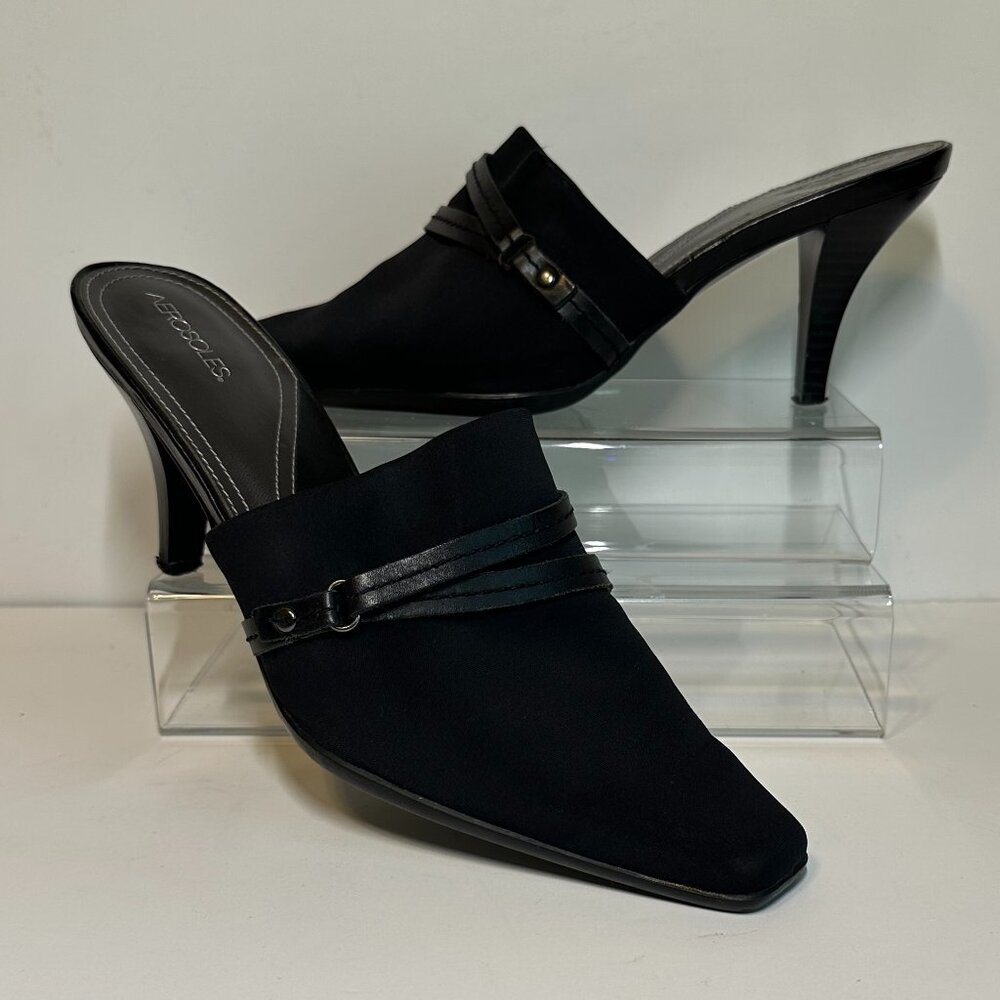 Aerosoles Rinkel Fabric mule with rubber sole size 8M 3" heel Pointed square toe